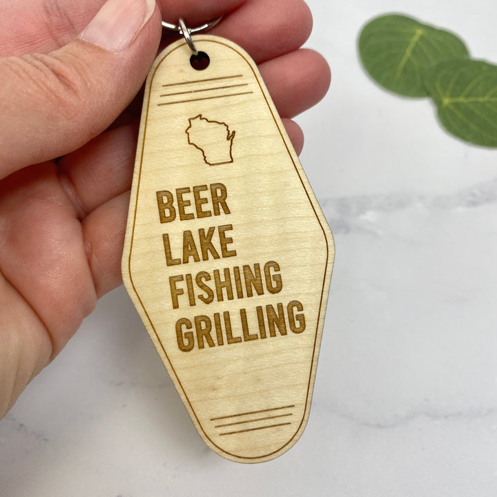 Beer Lake Fishing Grilling Keychain