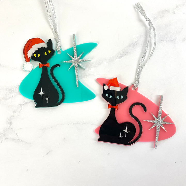 Mid Mod Vintage Cats Boomerang Acrylic Ornament