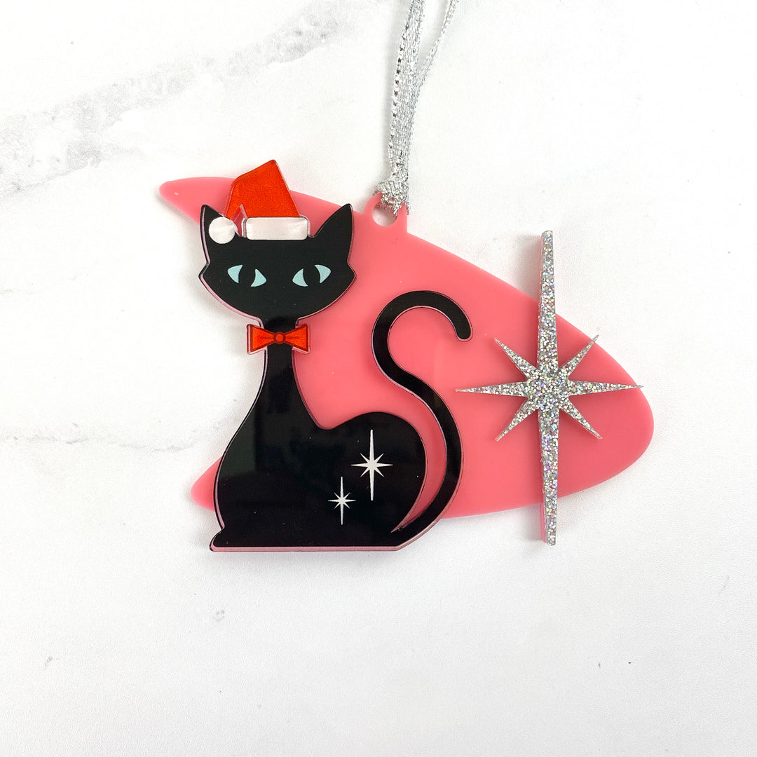 Mid Mod Vintage Cats Boomerang Acrylic Ornament