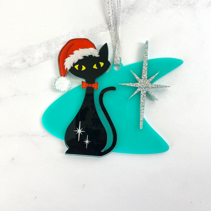 Mid Mod Vintage Cats Boomerang Acrylic Ornament