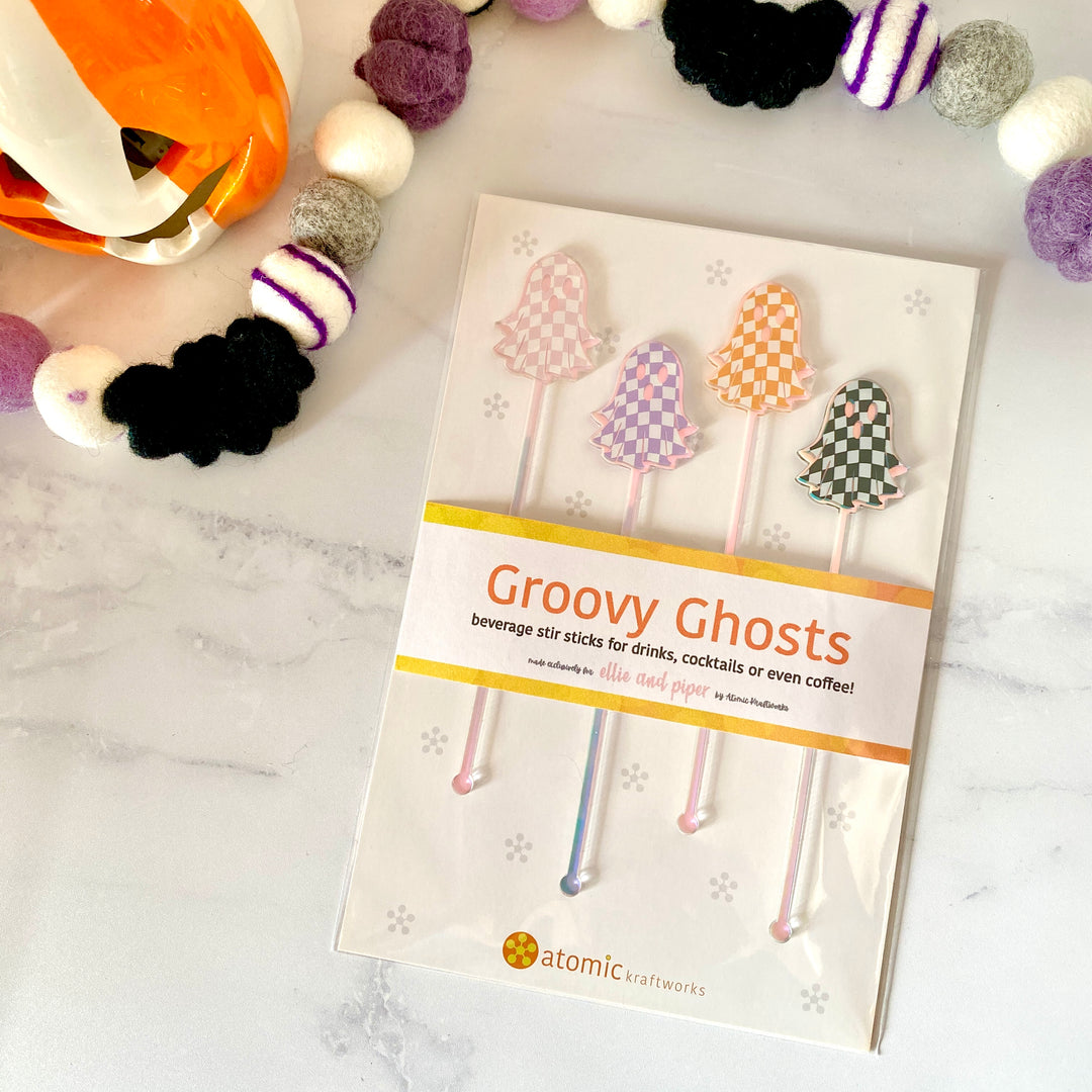 Groovy Ghosts Beverage Stir Sticks (4-Pack)