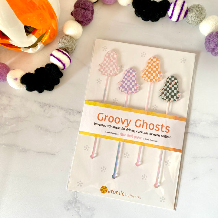 Groovy Ghosts Beverage Stir Sticks (4-Pack)