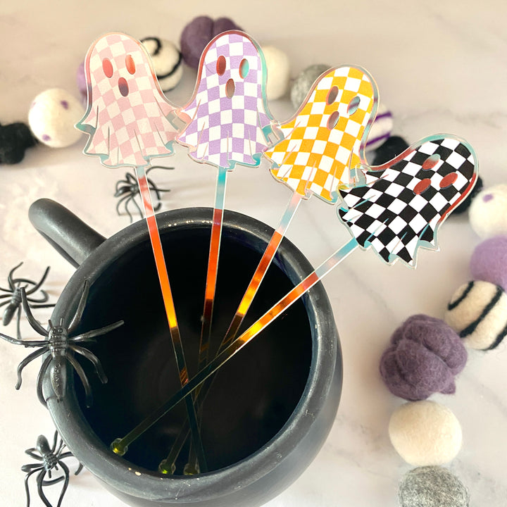 Groovy Ghosts Beverage Stir Sticks (4-Pack)