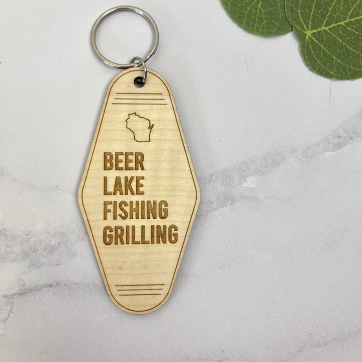 Beer Lake Fishing Grilling Keychain