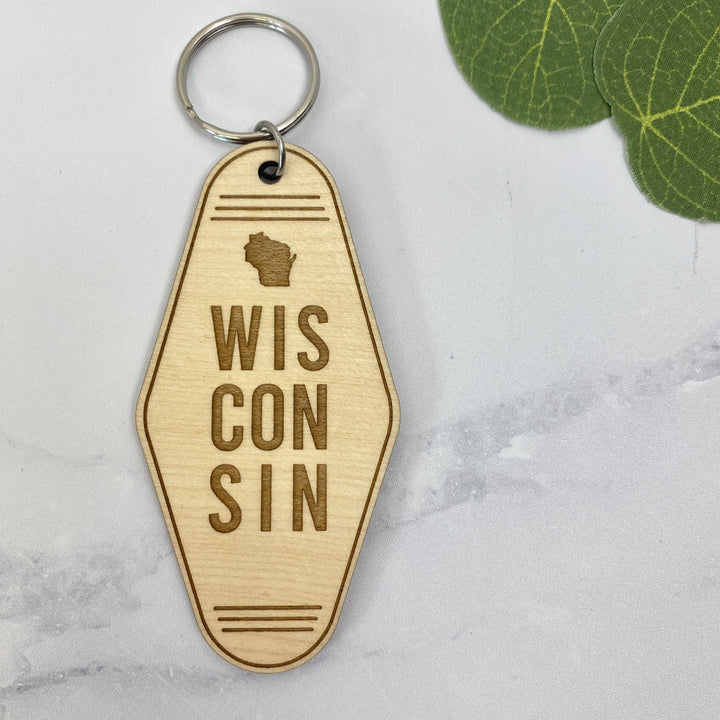 Wisconsin Engraved Wood Keychain
