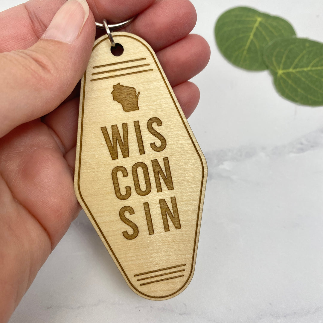 Wisconsin Engraved Wood Keychain