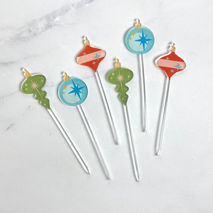 Vintage Christmas Ornament Garnish Picks