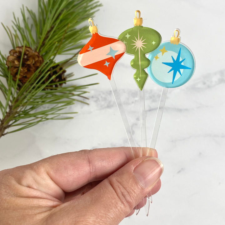 Vintage Christmas Ornament Garnish Picks