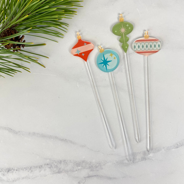 Vintage Christmas Ornament Cocktail Picks (4-Pack)