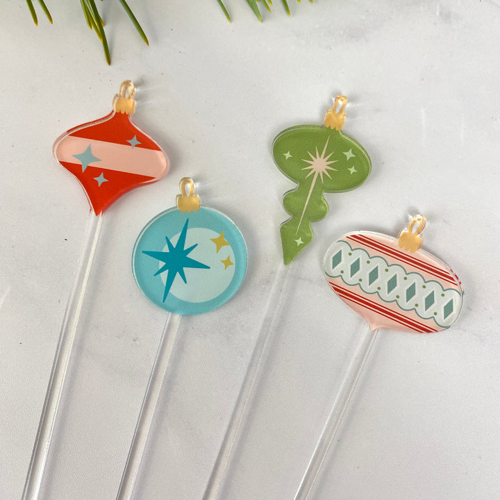 Vintage Christmas Ornament Cocktail Picks (4-Pack)