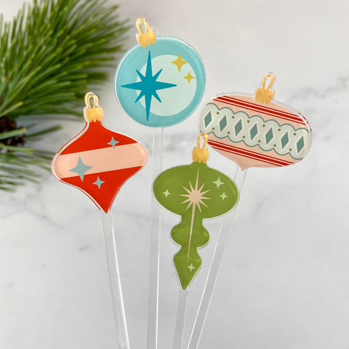 Vintage Christmas Ornament Cocktail Picks (4-Pack)