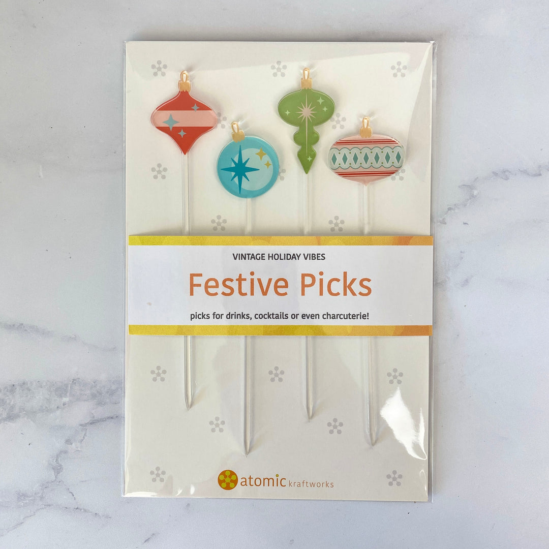 Vintage Christmas Ornament Cocktail Picks (4-Pack)