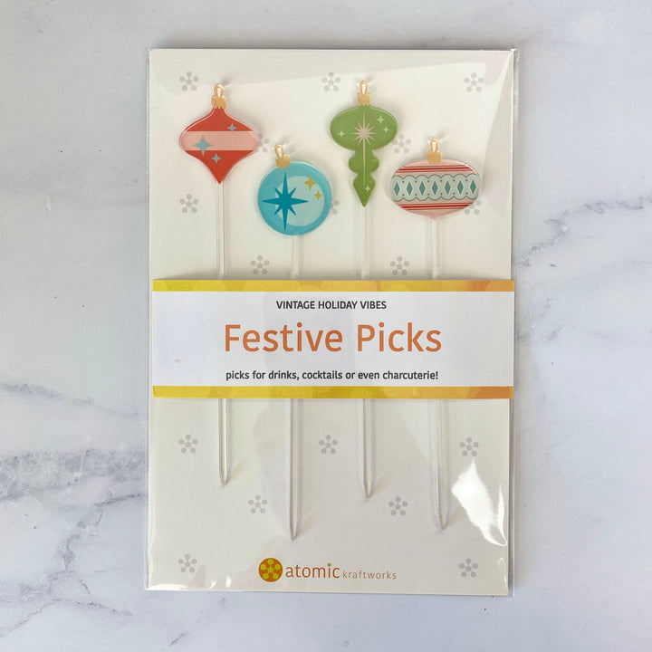 Vintage Christmas Ornament Cocktail Picks (4-Pack)