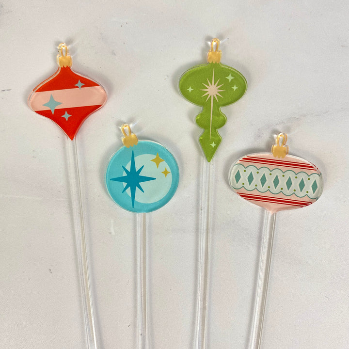Vintage Christmas Ornament Cocktail Picks (4-Pack)