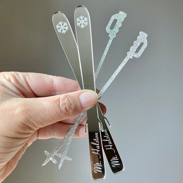 Aprés Ski Skis & Poles Stir Sticks (customizable)