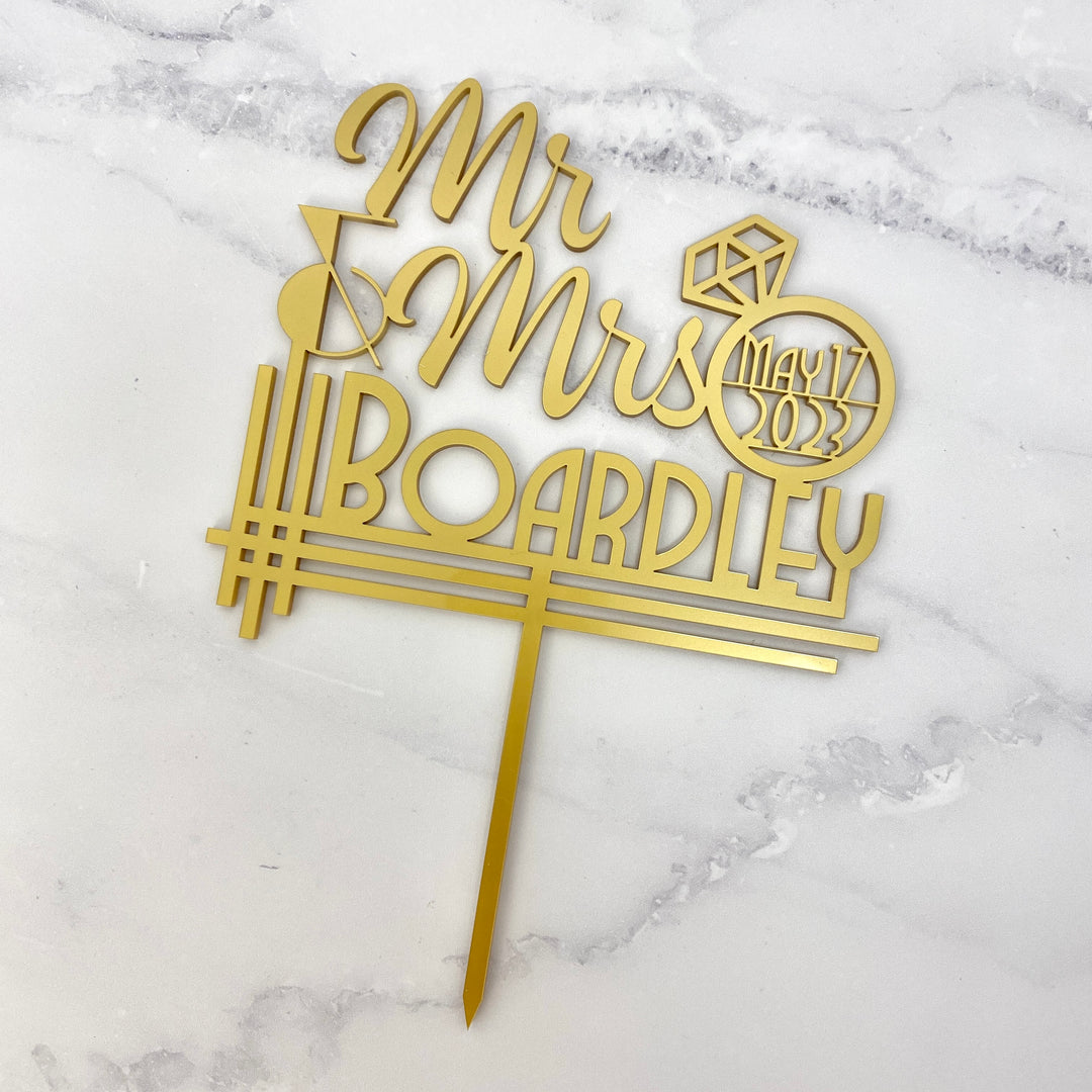 Art Deco Mr & Mrs Wedding Cake Topper
