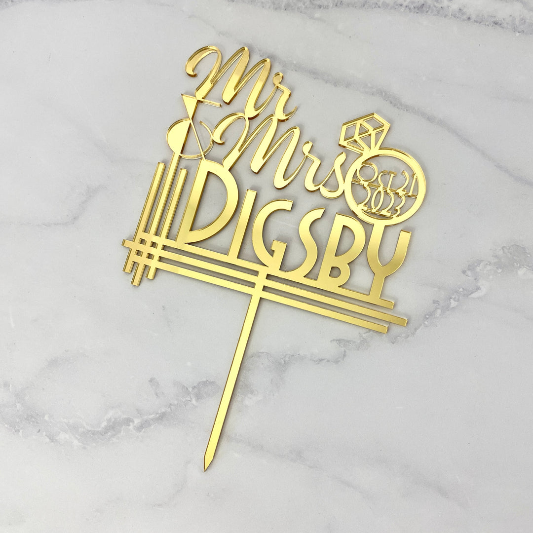 Art Deco Mr & Mrs Wedding Cake Topper