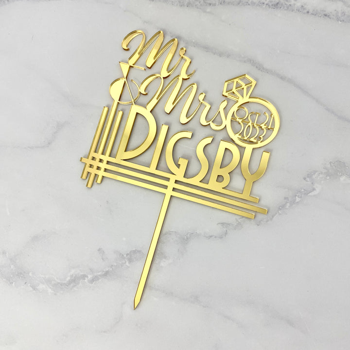 Art Deco Mr & Mrs Wedding Cake Topper