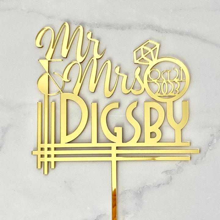 Art Deco Mr & Mrs Wedding Cake Topper