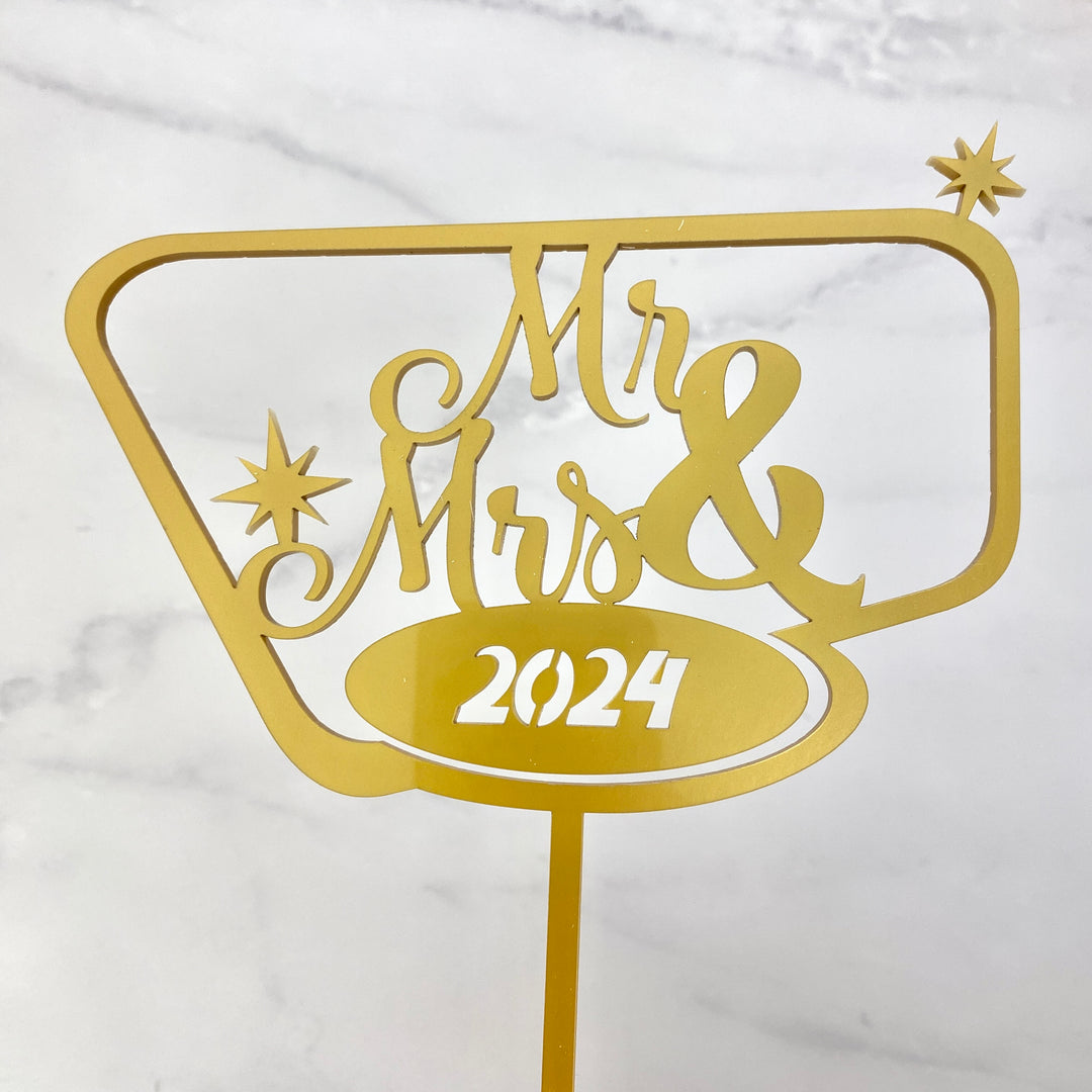 Mid Century Modern Mr & Mrs Wedding Cake Topper
