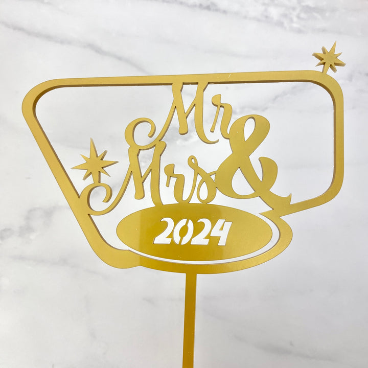 Mid Century Modern Mr & Mrs Wedding Cake Topper