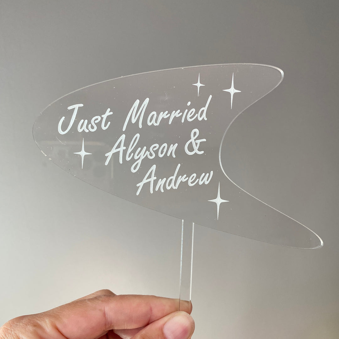 Engraved Boomerang Mid Mod Cake Topper