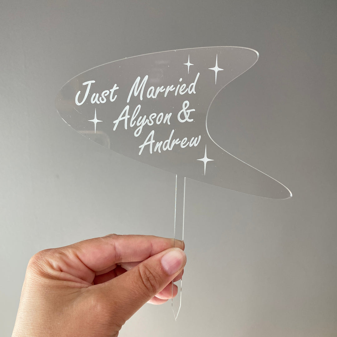 Engraved Boomerang Mid Mod Cake Topper