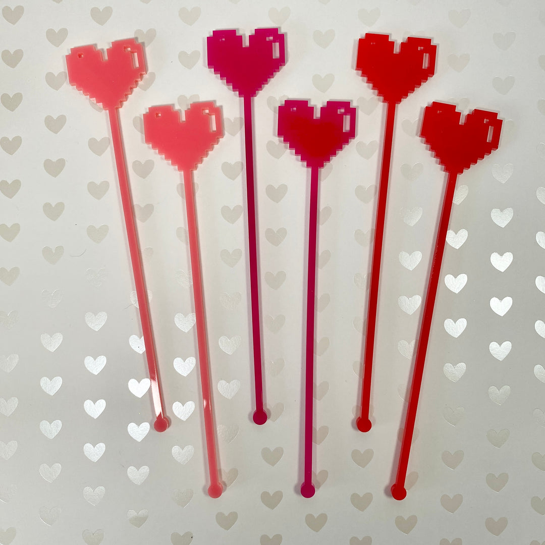 Digital 8-Bit Heart Stir Sticks