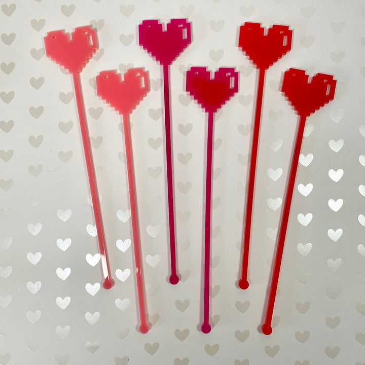 Digital 8-Bit Heart Stir Sticks