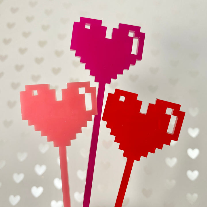 Digital 8-Bit Heart Stir Sticks