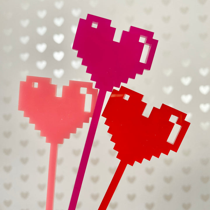 Digital 8-Bit Heart Stir Sticks