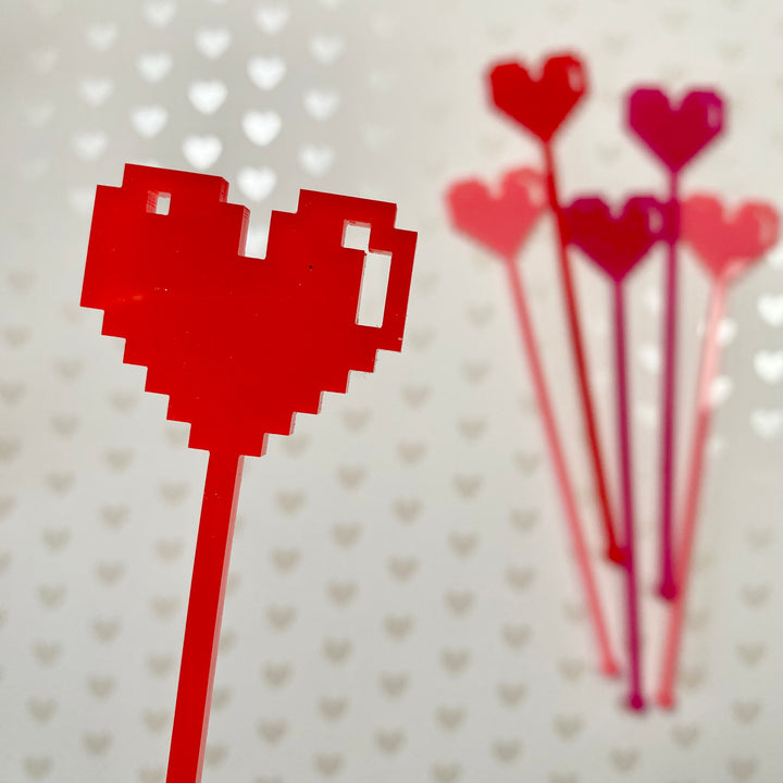 Digital 8-Bit Heart Stir Sticks