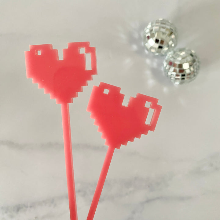 Digital 8-Bit Heart Stir Sticks