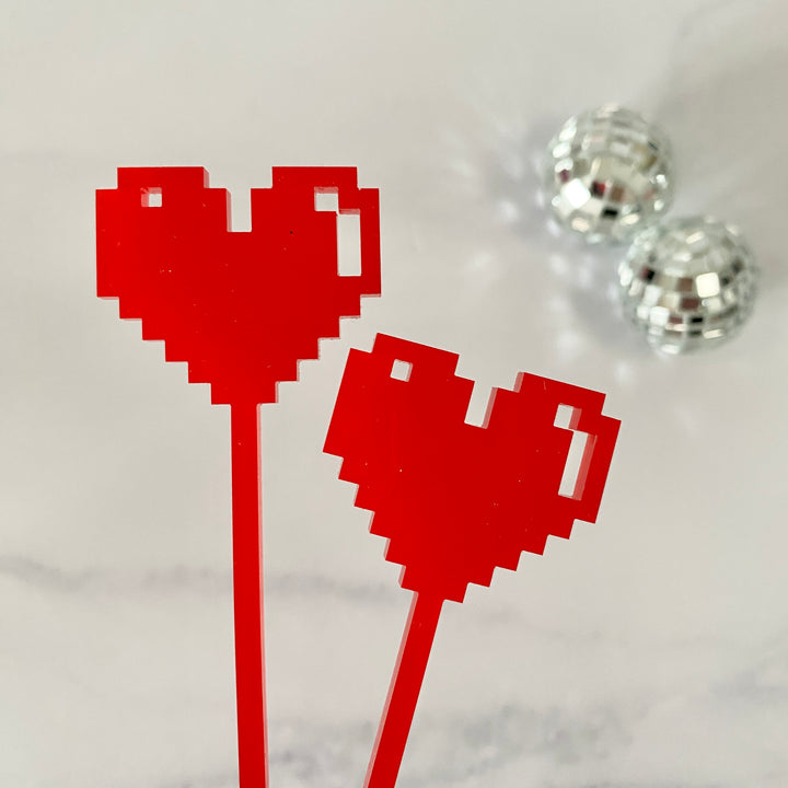 Digital 8-Bit Heart Stir Sticks
