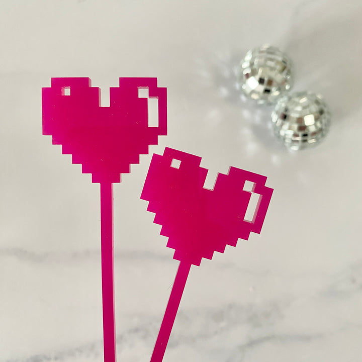 Digital 8-Bit Heart Stir Sticks
