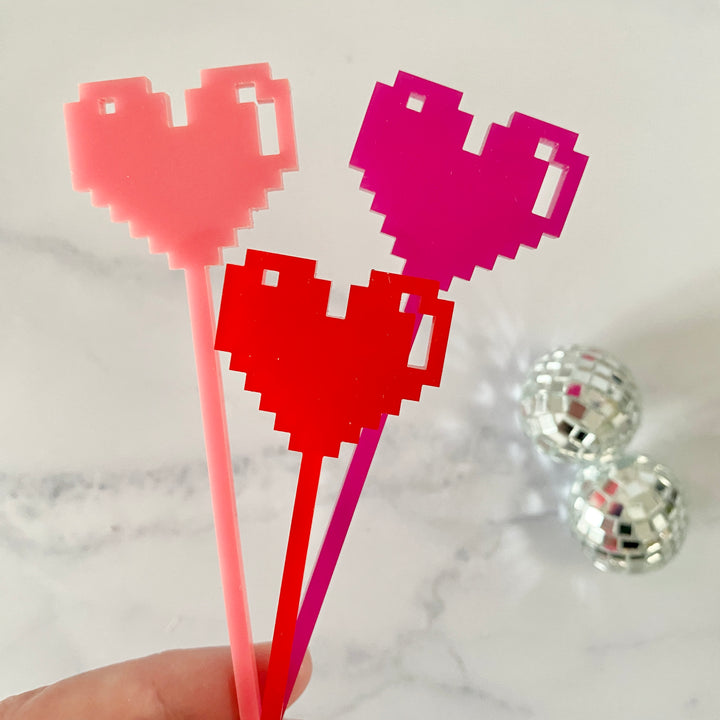 Digital 8-Bit Heart Stir Sticks