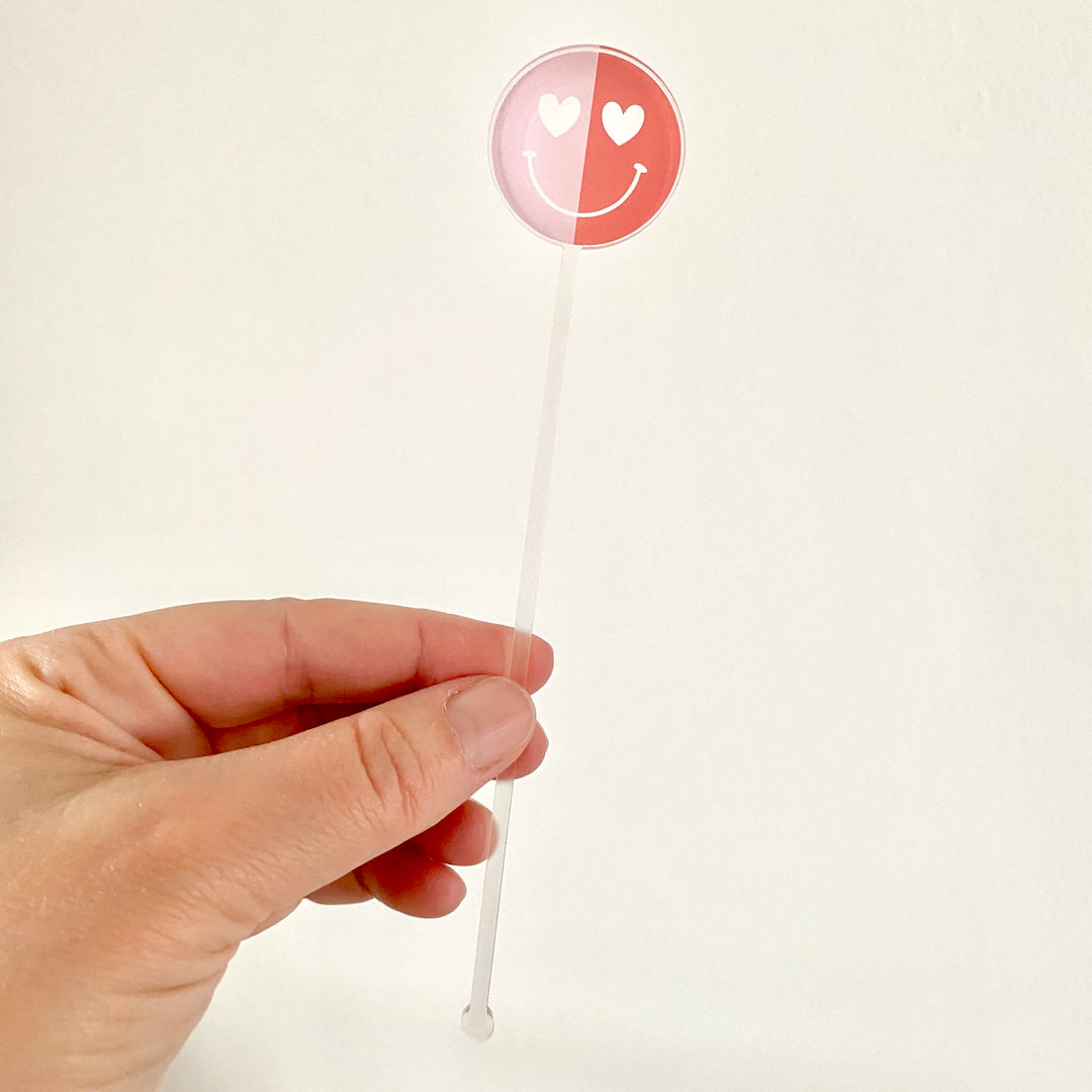 Happy Face Heart Eyes Color Split Stir Sticks