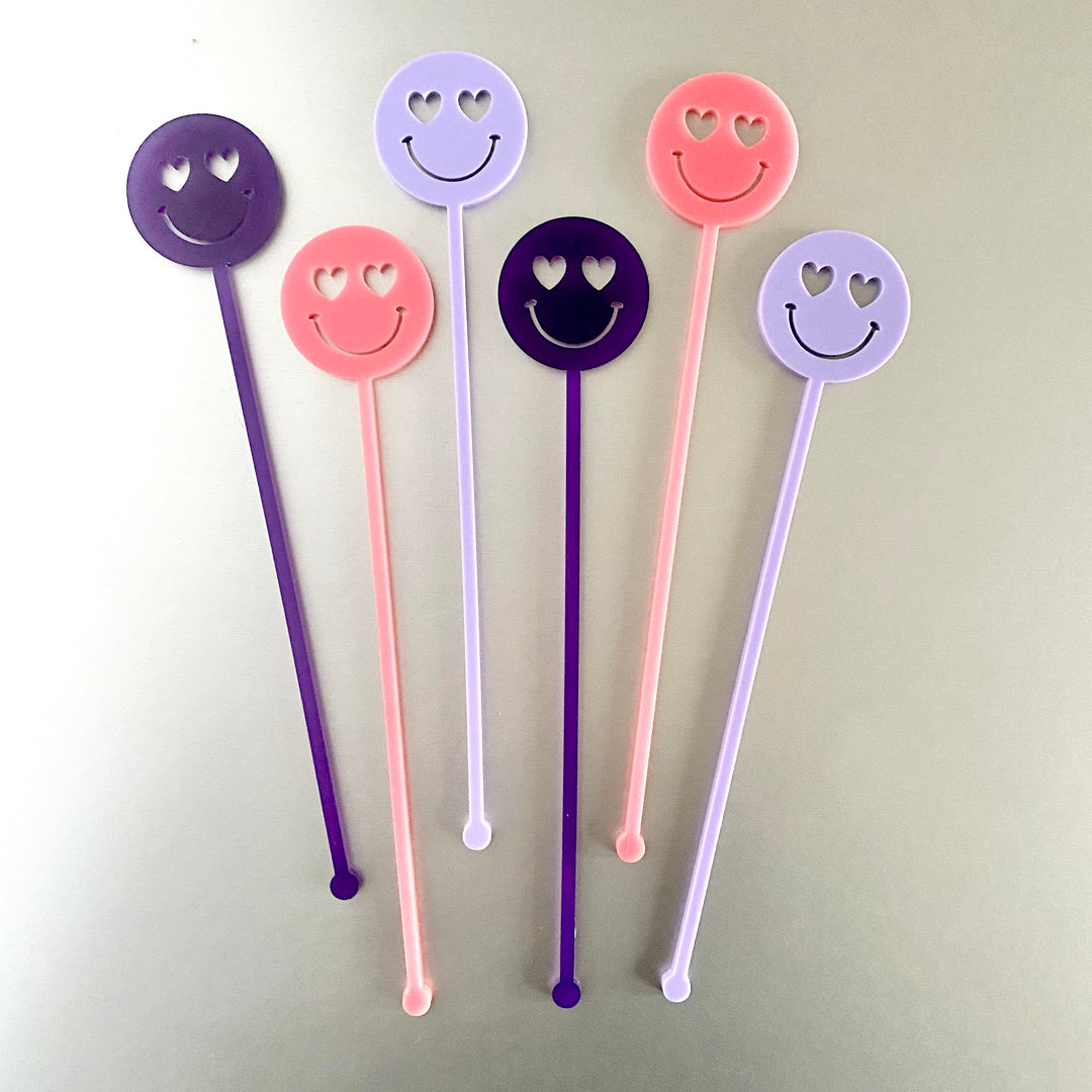 Heart Eyes Happy Face Stir Sticks