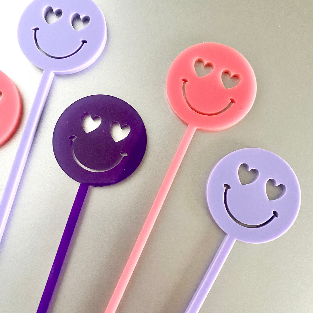 Heart Eyes Happy Face Stir Sticks