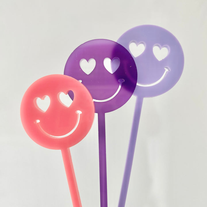 Heart Eyes Happy Face Stir Sticks