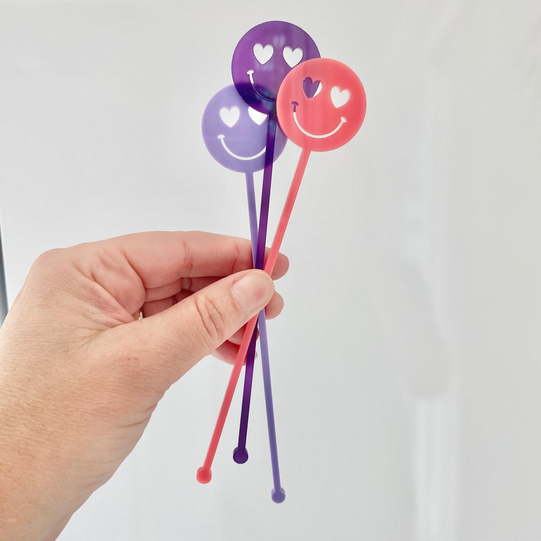 Heart Eyes Happy Face Stir Sticks