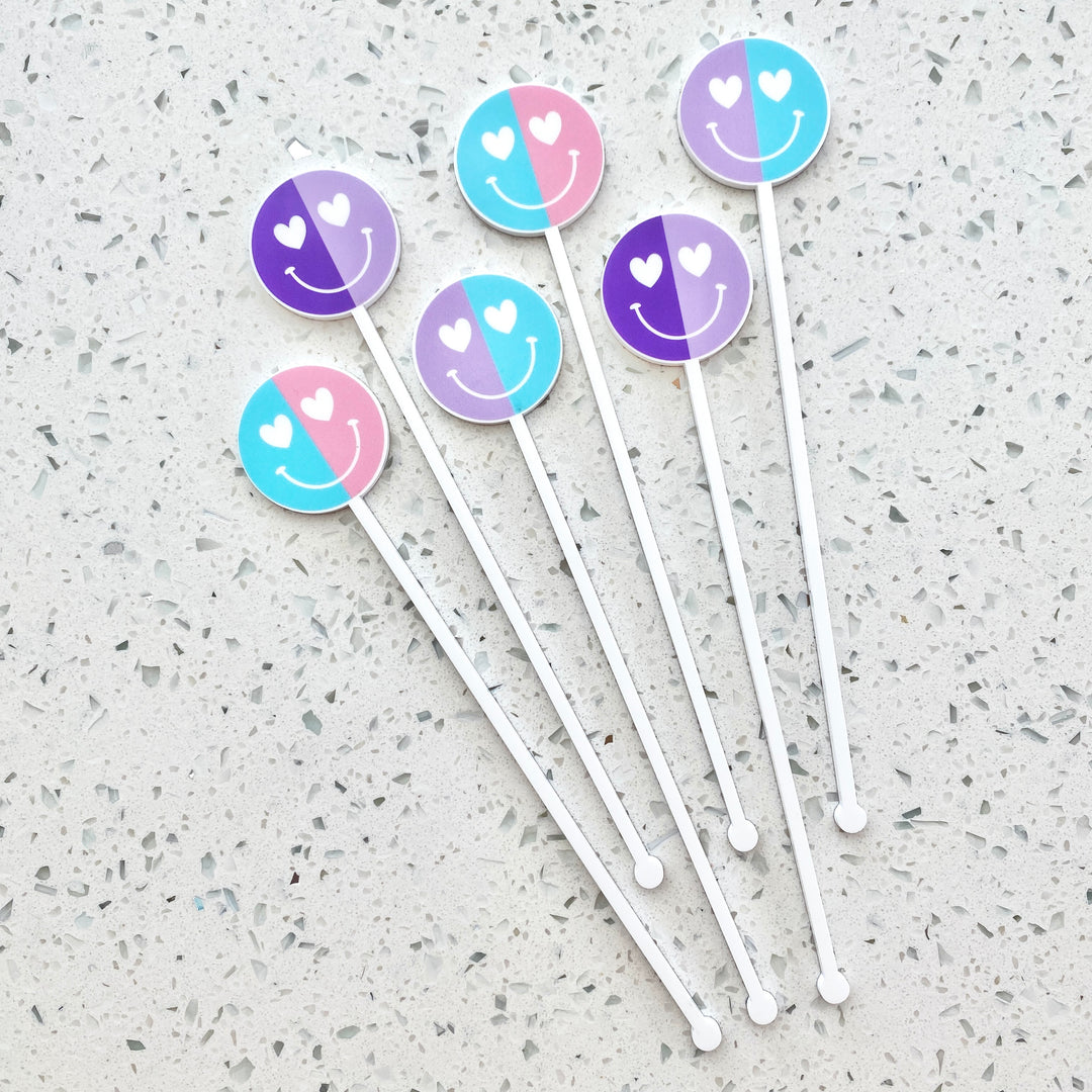 Happy Face Heart Eyes Color Split Stir Sticks