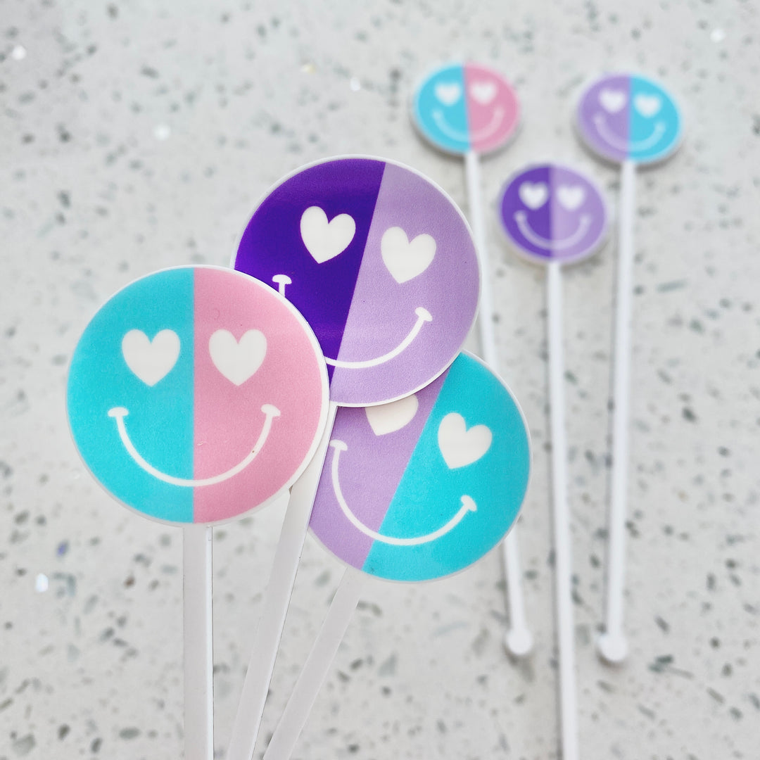 Happy Face Heart Eyes Color Split Stir Sticks