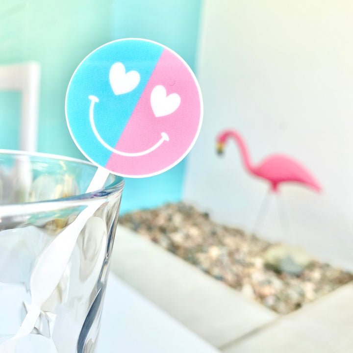Happy Face Heart Eyes Color Split Stir Sticks