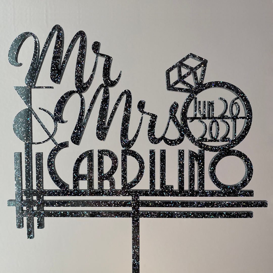 Art Deco Mr & Mrs Wedding Cake Topper