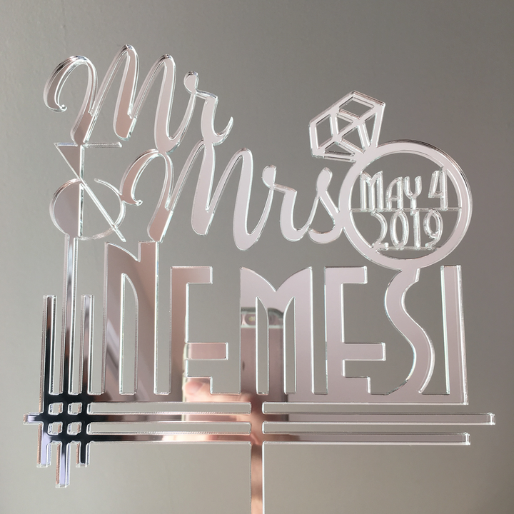 Art Deco Mr & Mrs Wedding Cake Topper
