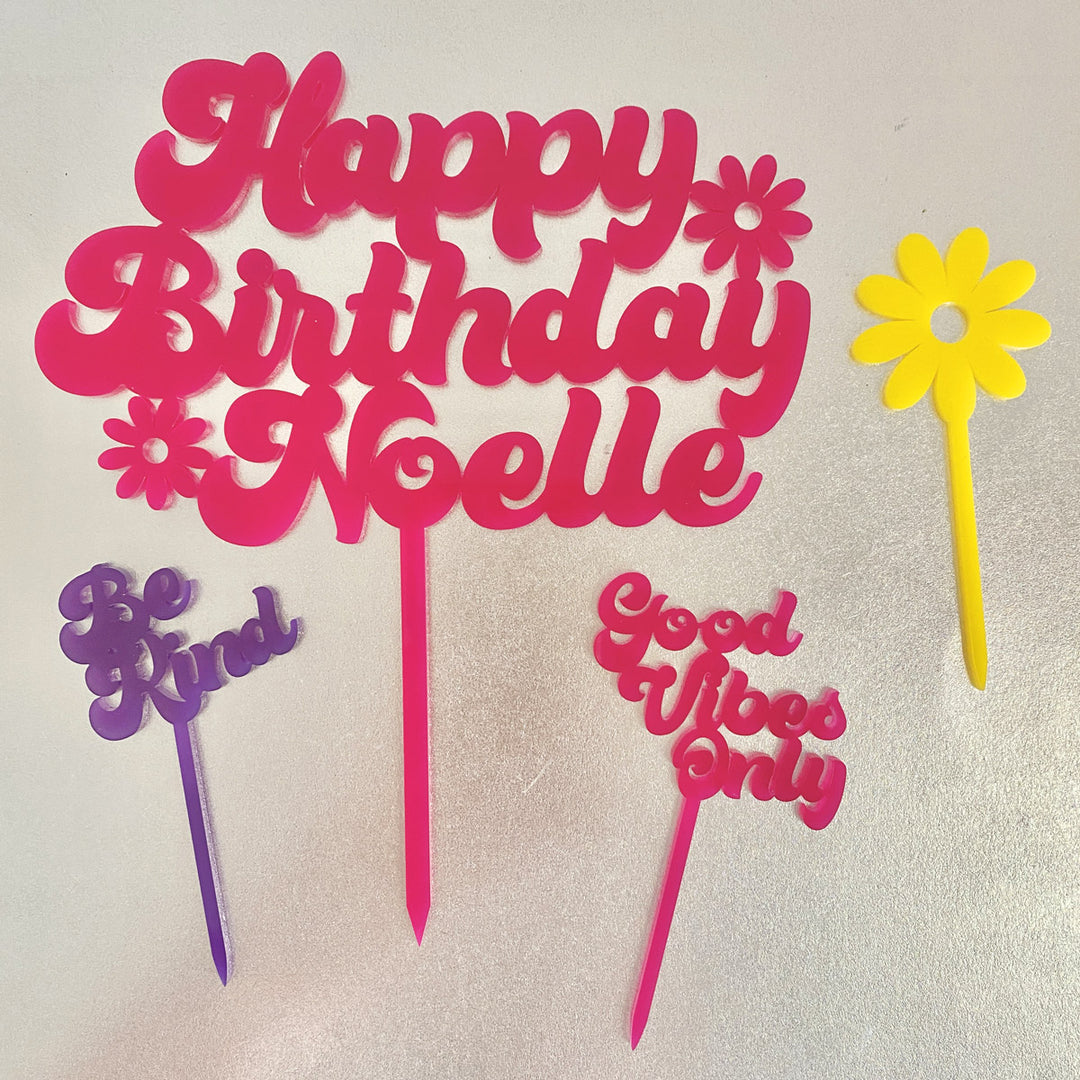 Custom Retro Groovy Text Cupcake Toppers