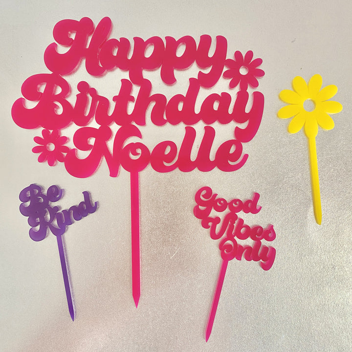 Custom Retro Groovy Text Cupcake Toppers