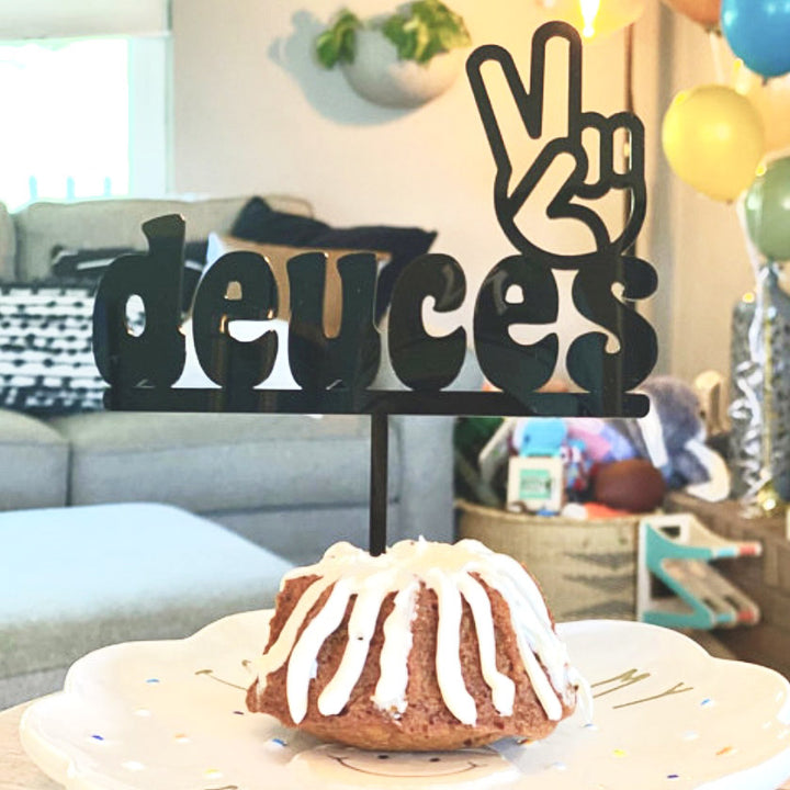 Deuces Two Retro Groovy Birthday Cake Topper