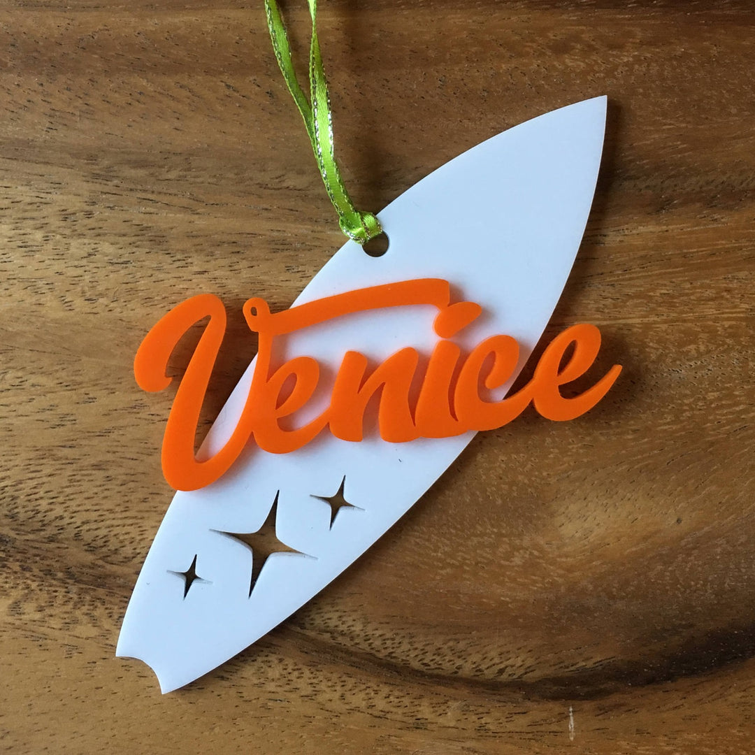 Venice Surfboard Christmas Ornament